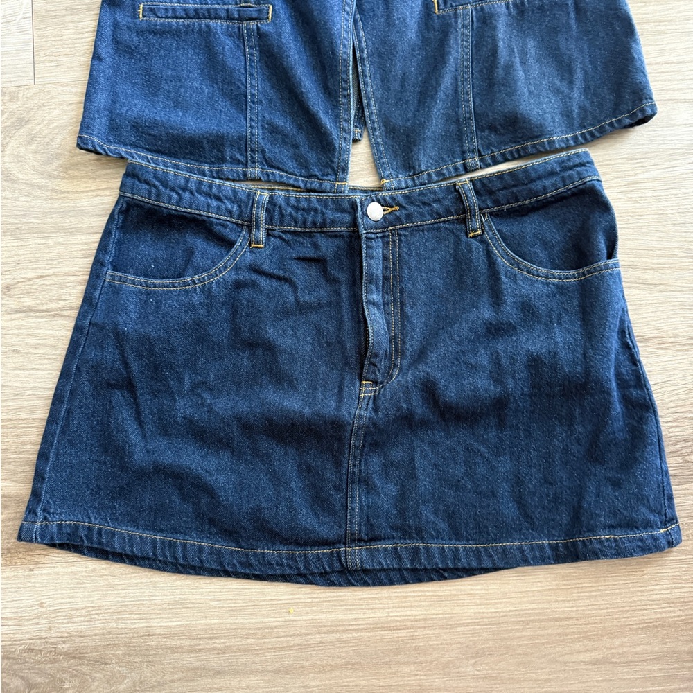 SCOOP Blue Denim Button Skirt and Vest Set - Picture 5 of 8